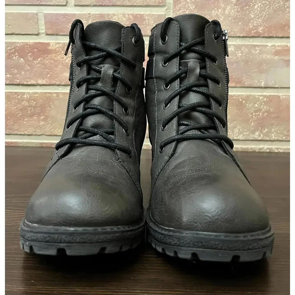 Born Boc Womens Godfrey Combat Boots Olive Black Straps Ankle Block Zip 9.5 - Picture 3 of 9